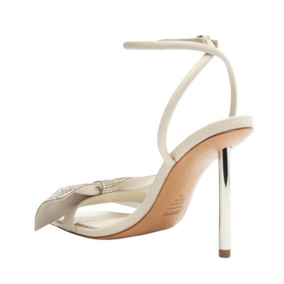 Schutz Mila Metal Bow Stiletto Heels Ivory Nappa Leather Sandal 9.5 - Picture 5 of 9